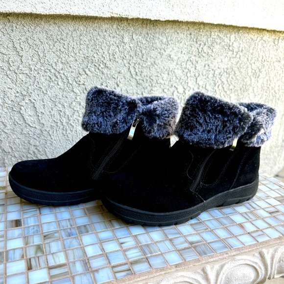 SPORTO Fur Cuff Ankle Boot with Double Zippers - Black & Gray - Size 8 - Picture 3 of 7